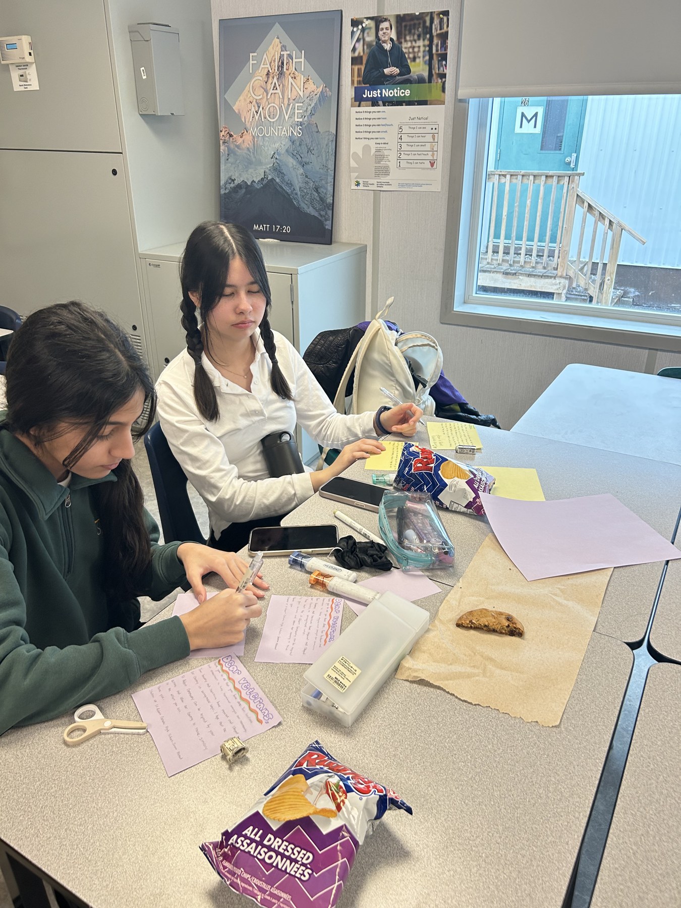 Students creating cards and letters