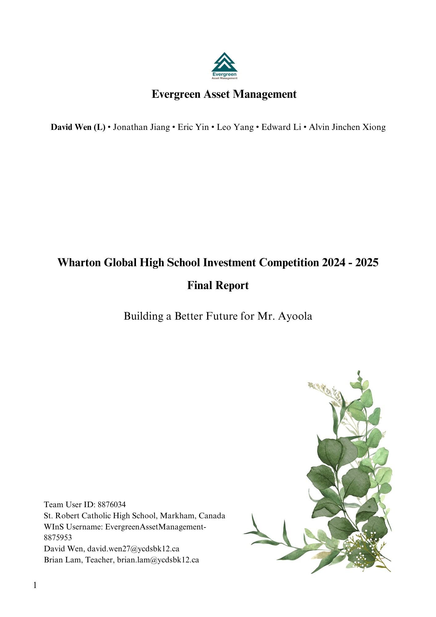 Wharton team report, page 1